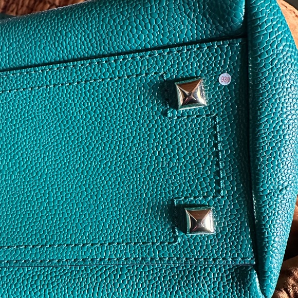 Henri Bendel Caryle Satchel- Teal Green Caviar Leather with Black Stripe - Picture 2 of 6